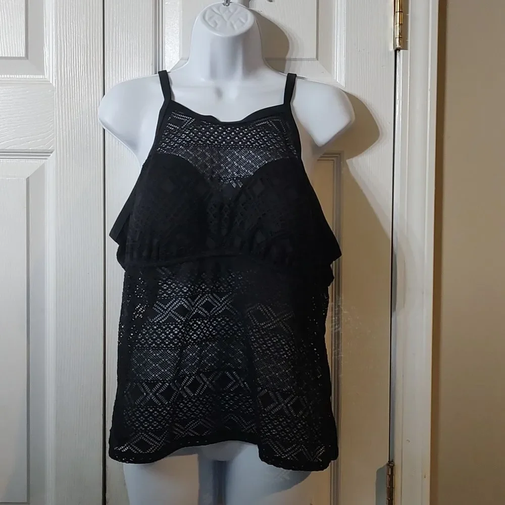 VM black mesh tankini top bathingsuit top swimsuit top Sz 18W EUC